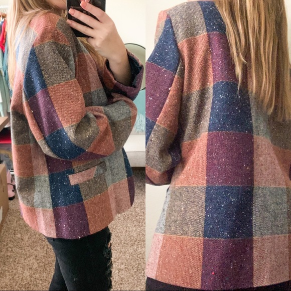 Vintage Jackets & Blazers - Vintage Wool Blend Patchwork Blazer Shacket Coat